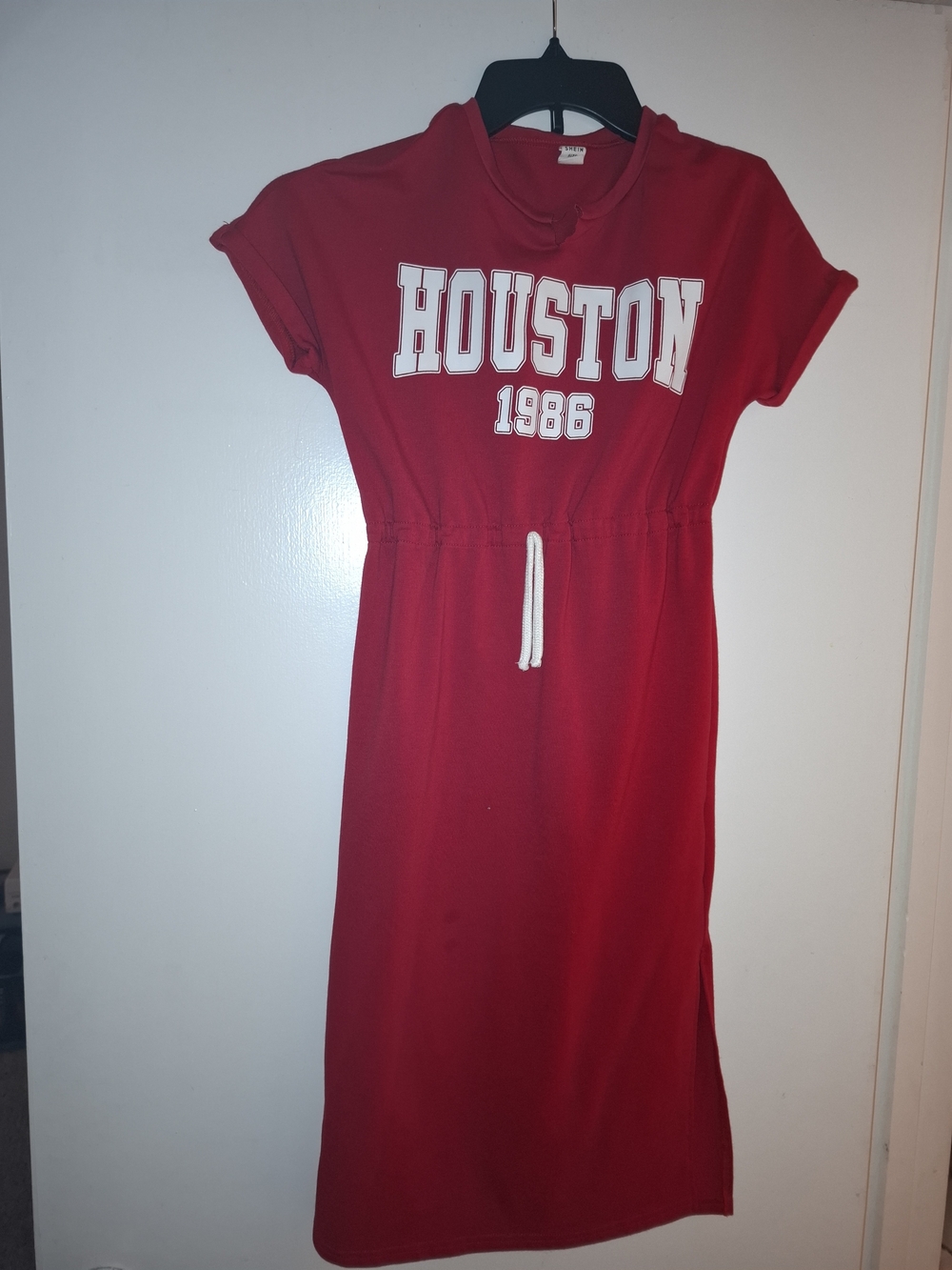 SHEIN Red 'Houston 1986' Drawstring Casual Dress